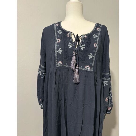 Knox Rose boho embroidered tassels tie dress L - Picture 3 of 6